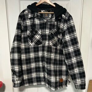 Men’s Black & White Plaid Hooded Shirt Jacket - Quilted Lining Cloudveil XL